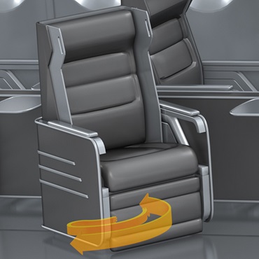 Repülőgép belső tere: forgó ülésbeállítás e-chain energialánccal