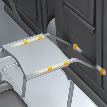 A repülőgép belső tere: siklócsapágyak az asztal beállításához